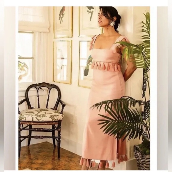 NWT Antonio Melani
x The Nat Note Cici Tassel Linen Fringe Blend Maxi Dress - Picture 1 of 6
